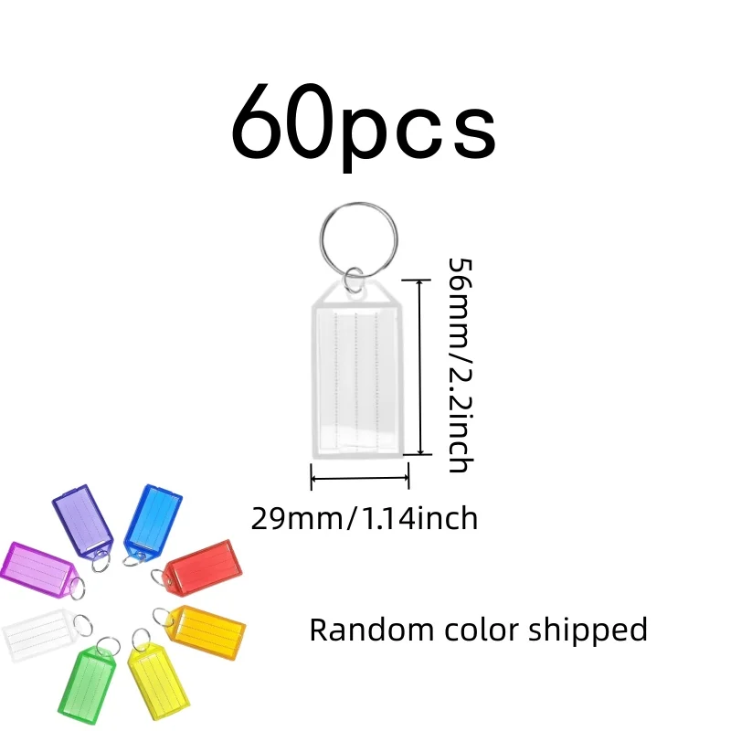 60 pcs Random Color Assortment Key Identification Tags, great for Home Key Sorting, Writable Surface, Hotel Key Card Labeling