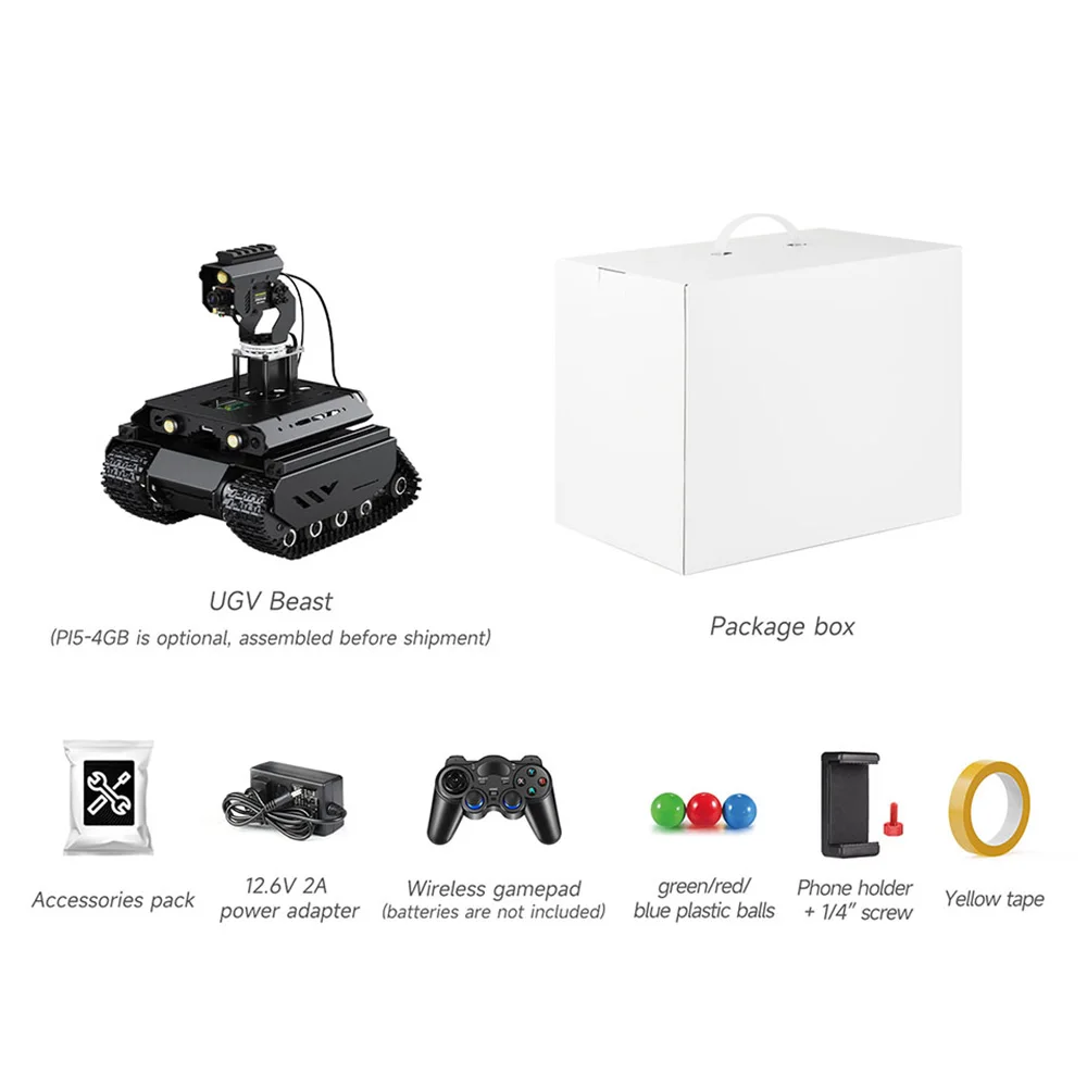 

UGV Beast Off-Road Tracked AI Robot Open-Source with Dual Controllers All-Metal Body Computer Vision Compatible with RPi4B/RPi5