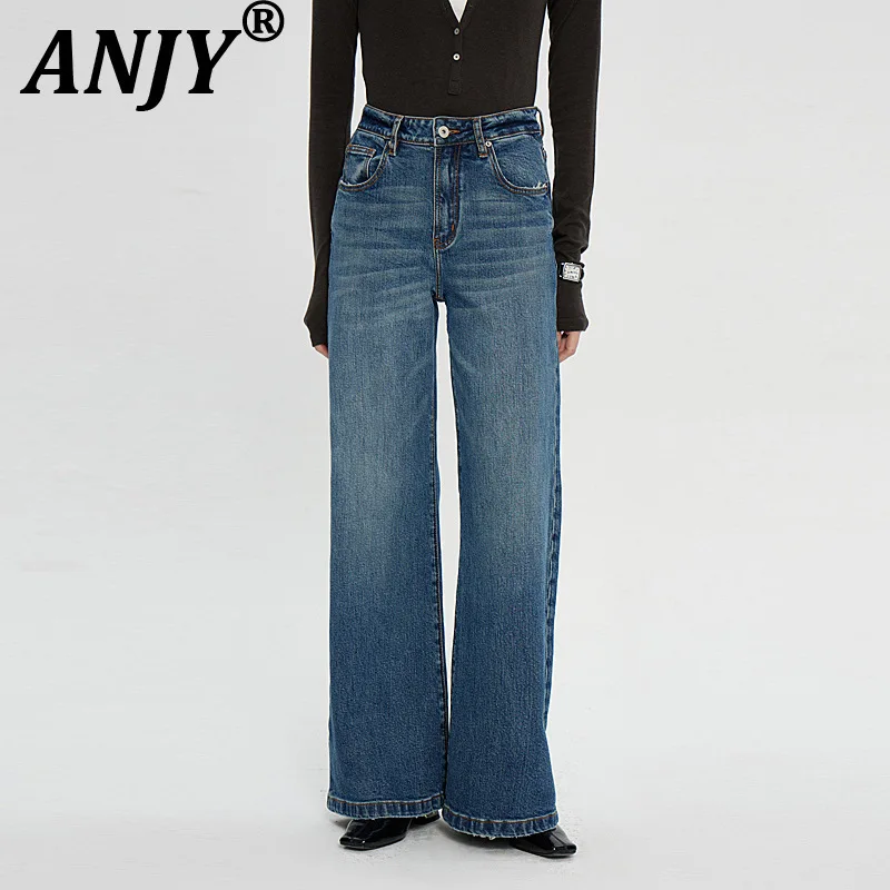 

ANJY, осенние новые женские джинсы Tide, потертые джинсы, простой стиль, винтажные шикарные элегантные стильные универсальные повседневные брюки High Street A9926