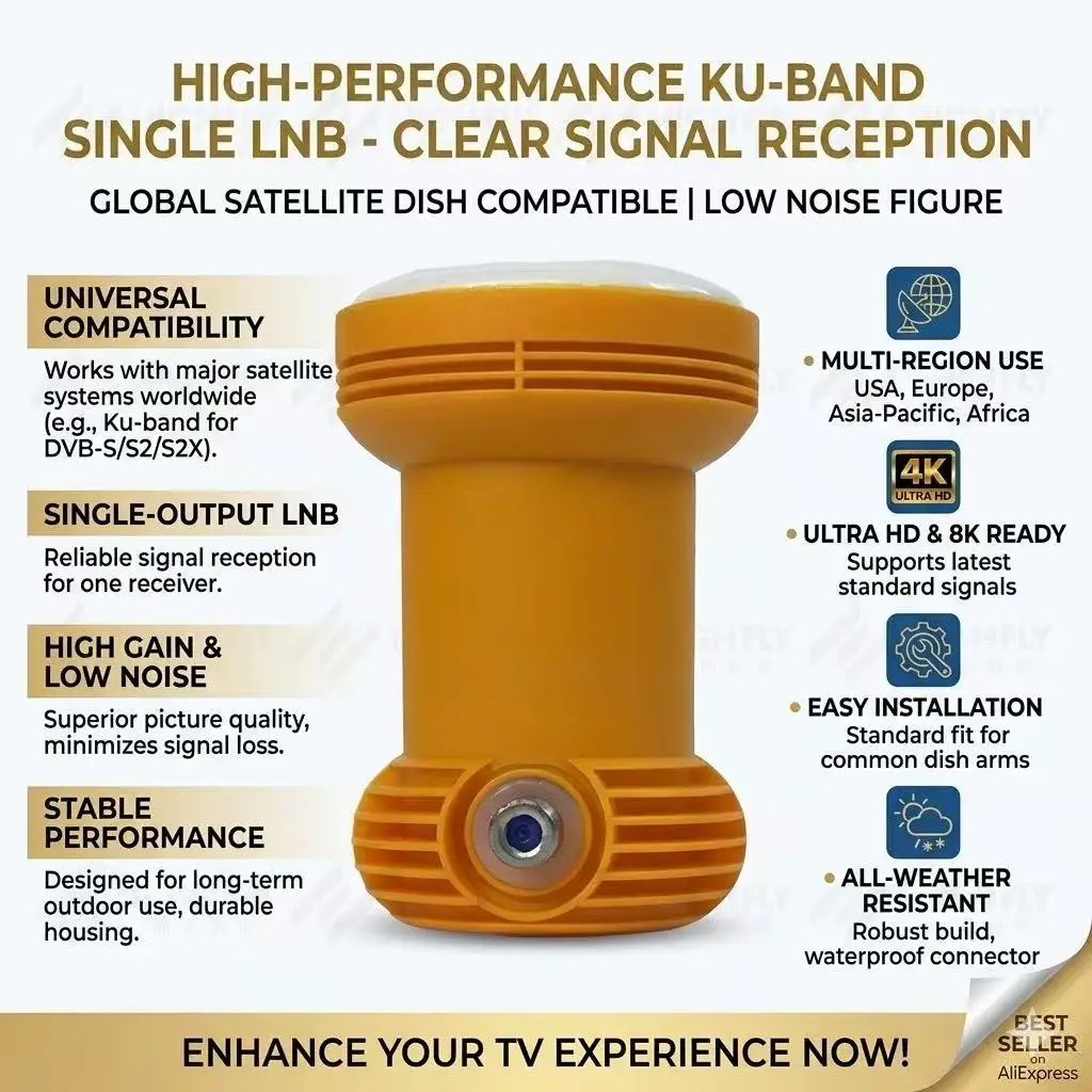 Universal KU-Band Single LNB 4K Ultra HD Linear Converter for Tricolor Satellite TV Support 3D