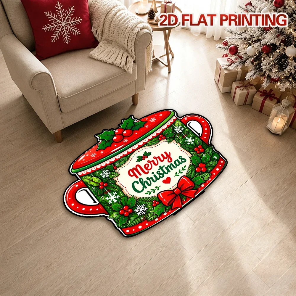 Xmas Season Entry Carpet Stocking Outline Three Holiday Kittens Print Absorbent Anti Slip Floor Rug