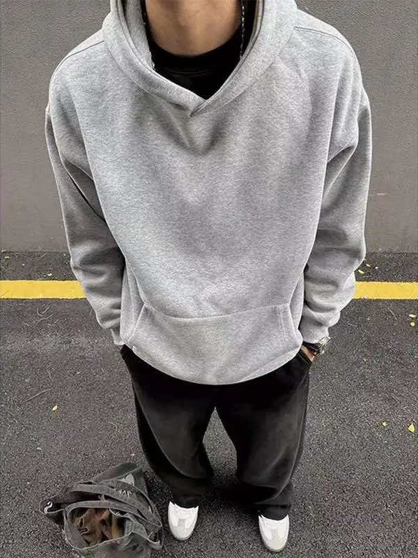 Men's Thiened Hoodie Sweatirt Pure Color Basic Sle Winter Casual Comfortable Polyester Cotton Blend Hooded Sweatirt