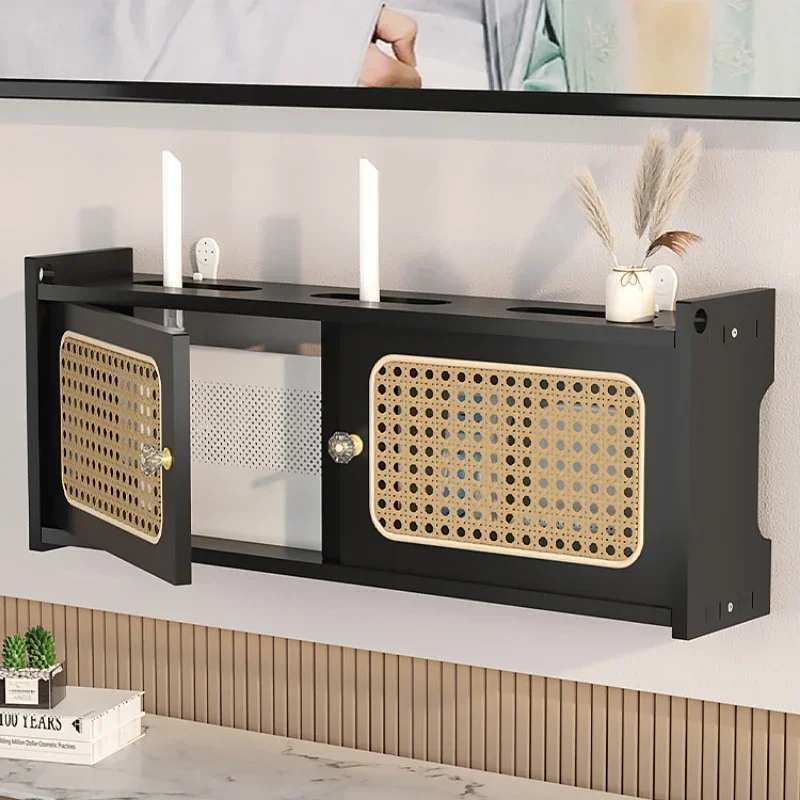 

Hollow Rattan Router Storage Box Wall-Mounted WiFi Cabinet TV Socket Wire Blocking Board Living Room Organizer Stylish Shelf