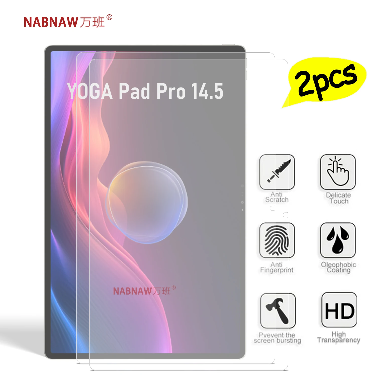 2 Pieces Full HD Tempered Glass Film Screen Protector For Lenovo YOGA Pad Pro AI 14.5 Anti Scratch Oil-Coating Protective Cover