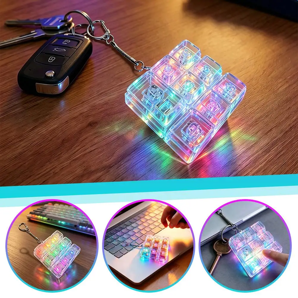 LED Keyboard Fidget Keychain 9 Key Keyboard Toy Transparent Switch Tester Fingertip Gadget Decompression Toys Stress Relief 열쇠고리