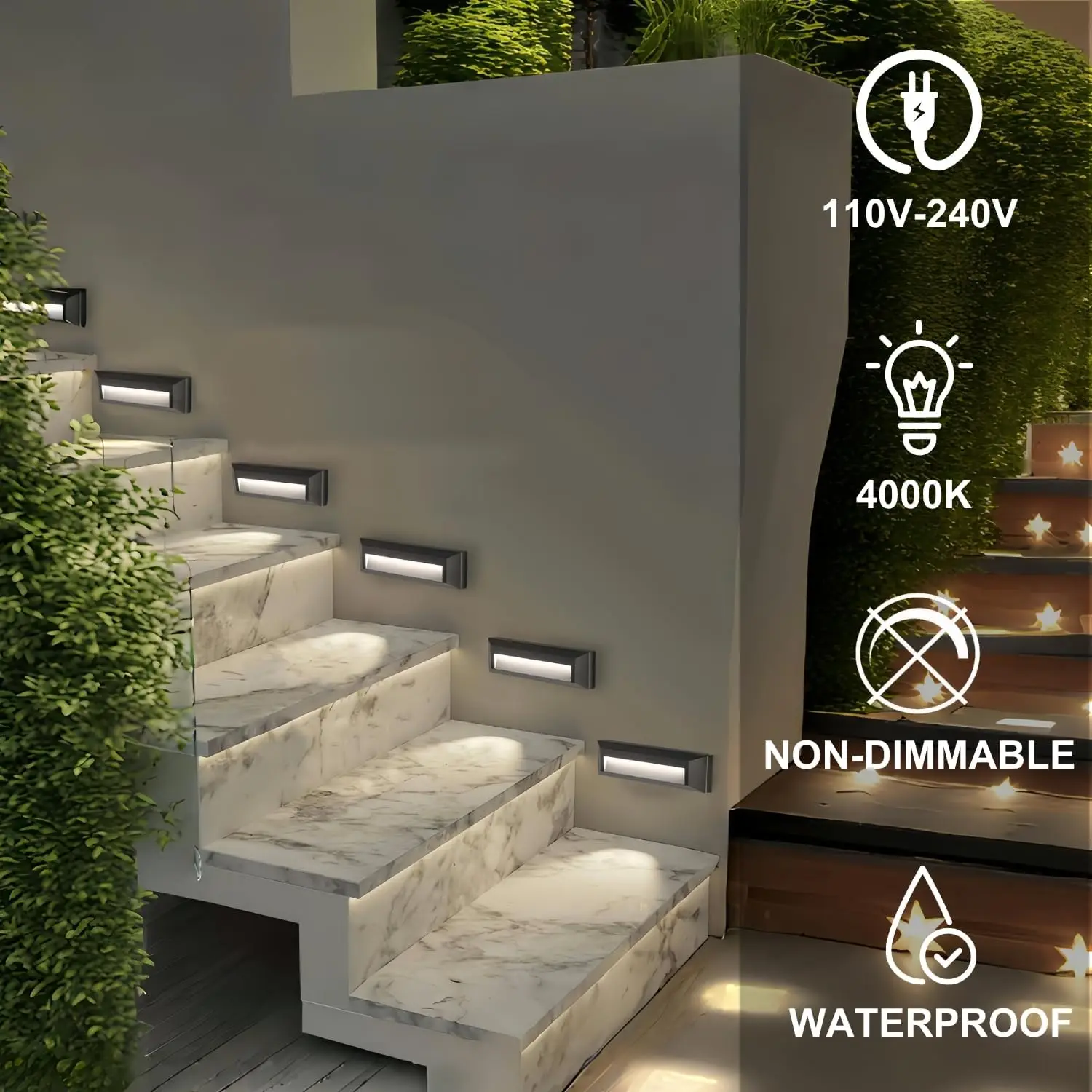 أضواء خطوة LED 110-240 فولت أضواء سلالم داخلية خارجية، إضاءة مقاومة للماء IP65 3 وات للسلالم والممر والممر والشرفة سهلة التركيب