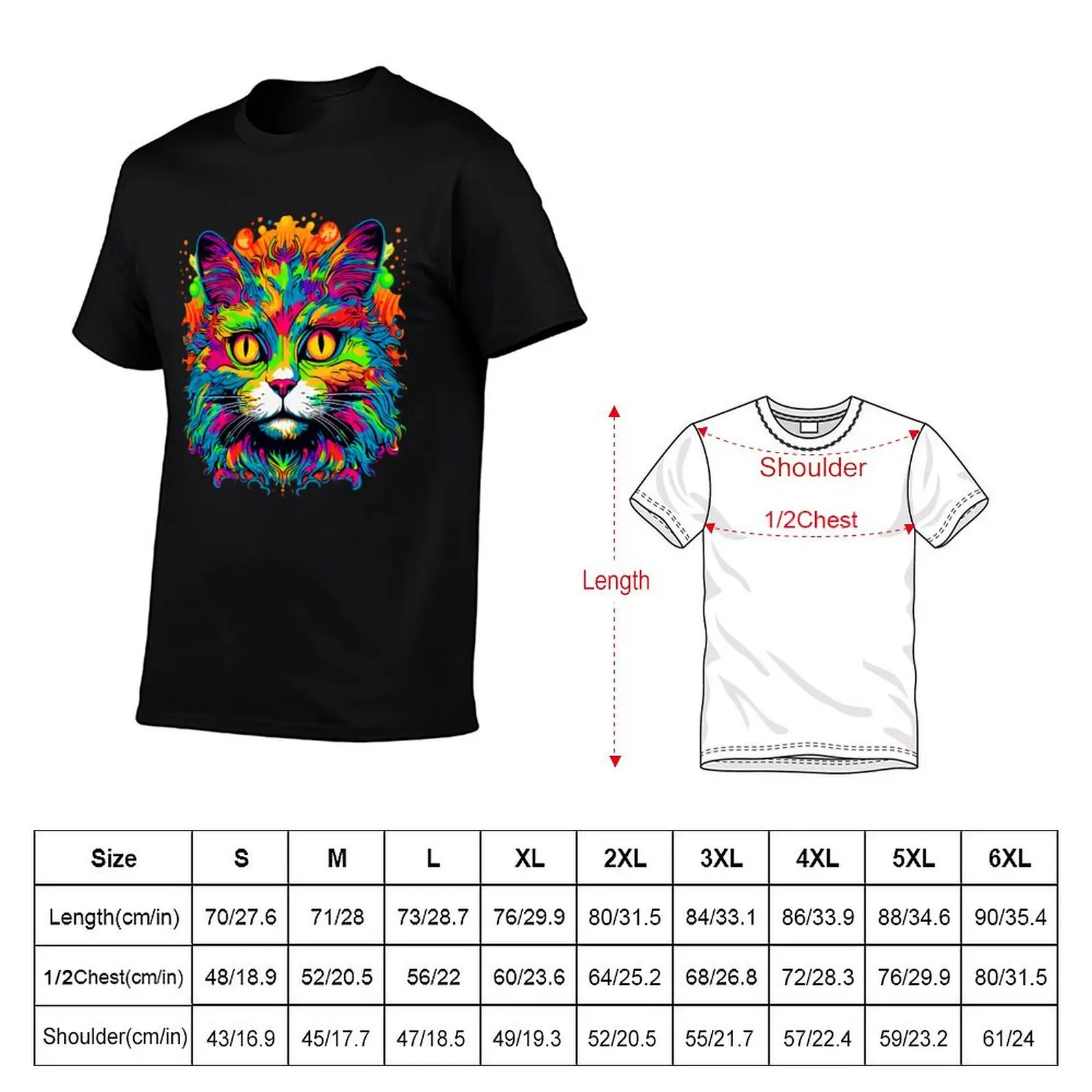 Psychedelic Cat LSD Blotter Art Party Rave T-Shirt Casual Daily Wear Short Sleeve Top T-Shirt