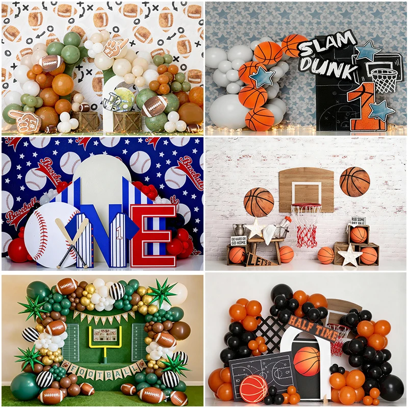

LS Basketball Sports Backdrops Kids Birthday Cake Smash Boy Photography Child Baby Photocall Baseball Soccer Backgrounds
