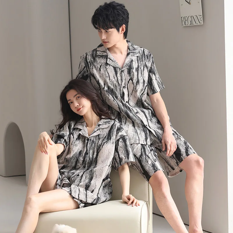 

Women Cotton Pajamas Set Men Sleepwear Loungewear Button-Down Pajama Male Pijama Homewear Shorts Set for Couples pyjama homme