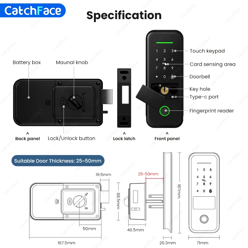 Imagem -02 - Impressão Digital à Prova Impermeável Água ao ar Livre Bloqueio de Jardim Remoto Tuya Wifi App Código Vida Inteligente Keyless Fechadura da Porta Inteligente Fechadura da Borda Elétrica