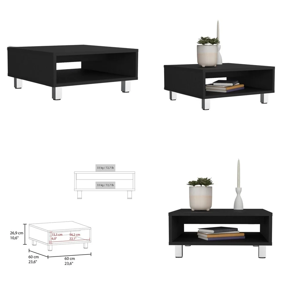 طاولات المقهى طاولة قهوة سوداء حديثة مع رف واحد و4 أرجل لغرفة المعيشة #1