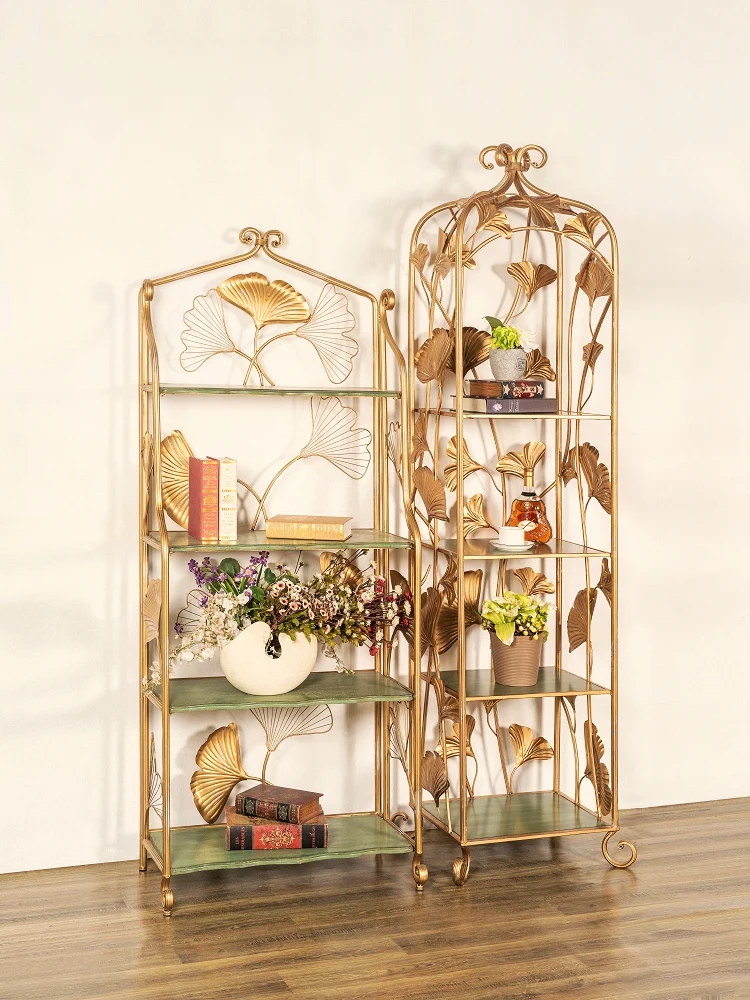 Retro Shelf American Solid Wood Birdcage  Floor to Floor Display  Living Room Bookshelf Multi-layer Display