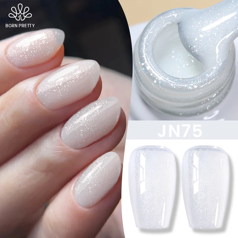 BORN PRETTY White Glitter Gel Nail Polish Moonlight Milk Sparkle Shining White Color Soak Off UV Translucent Jelly Gel Polish