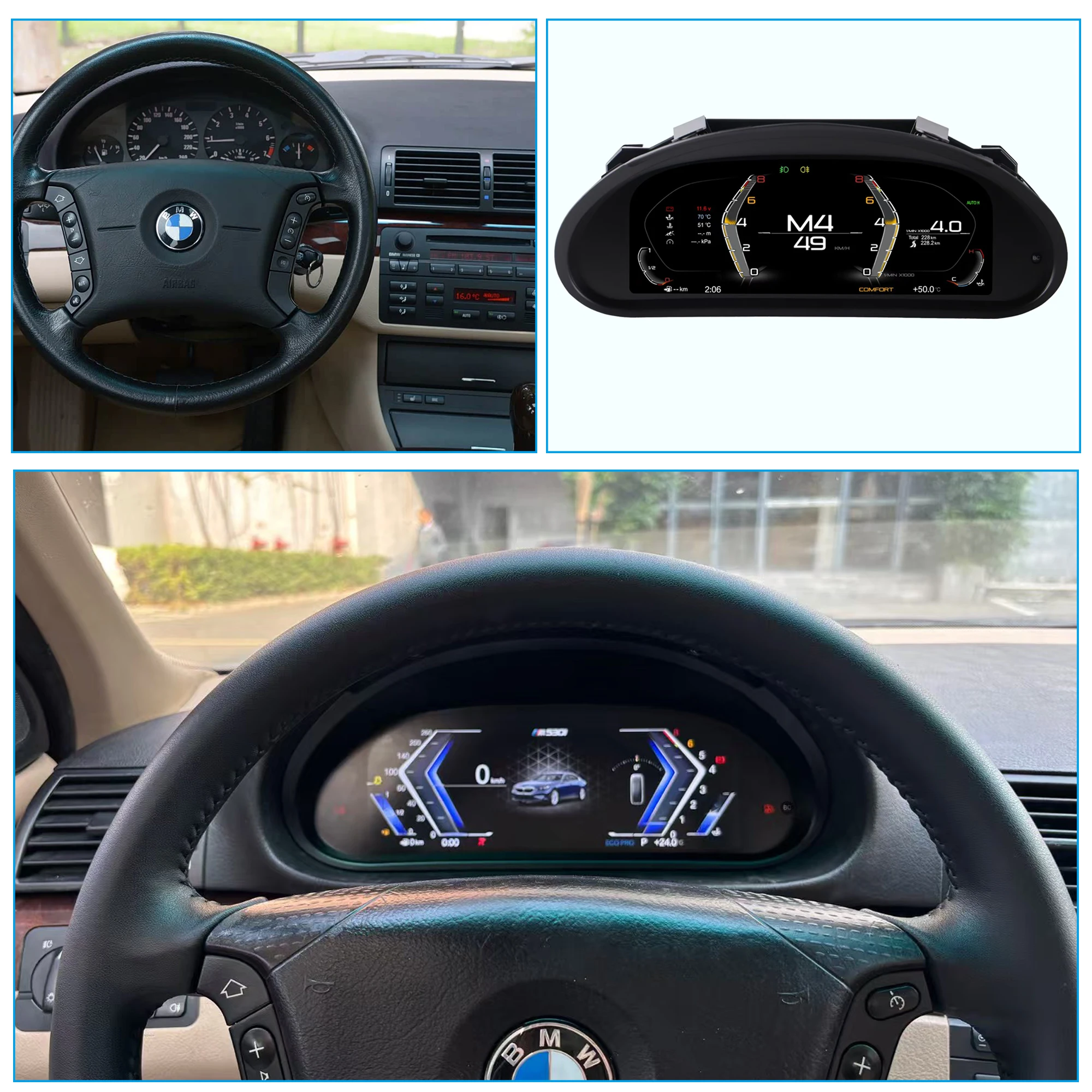 Car HUD LCD Cluster instrument multimedia dashboard Modification For BMW 3 Series E46 1999-2004 Mulitmedia Panel