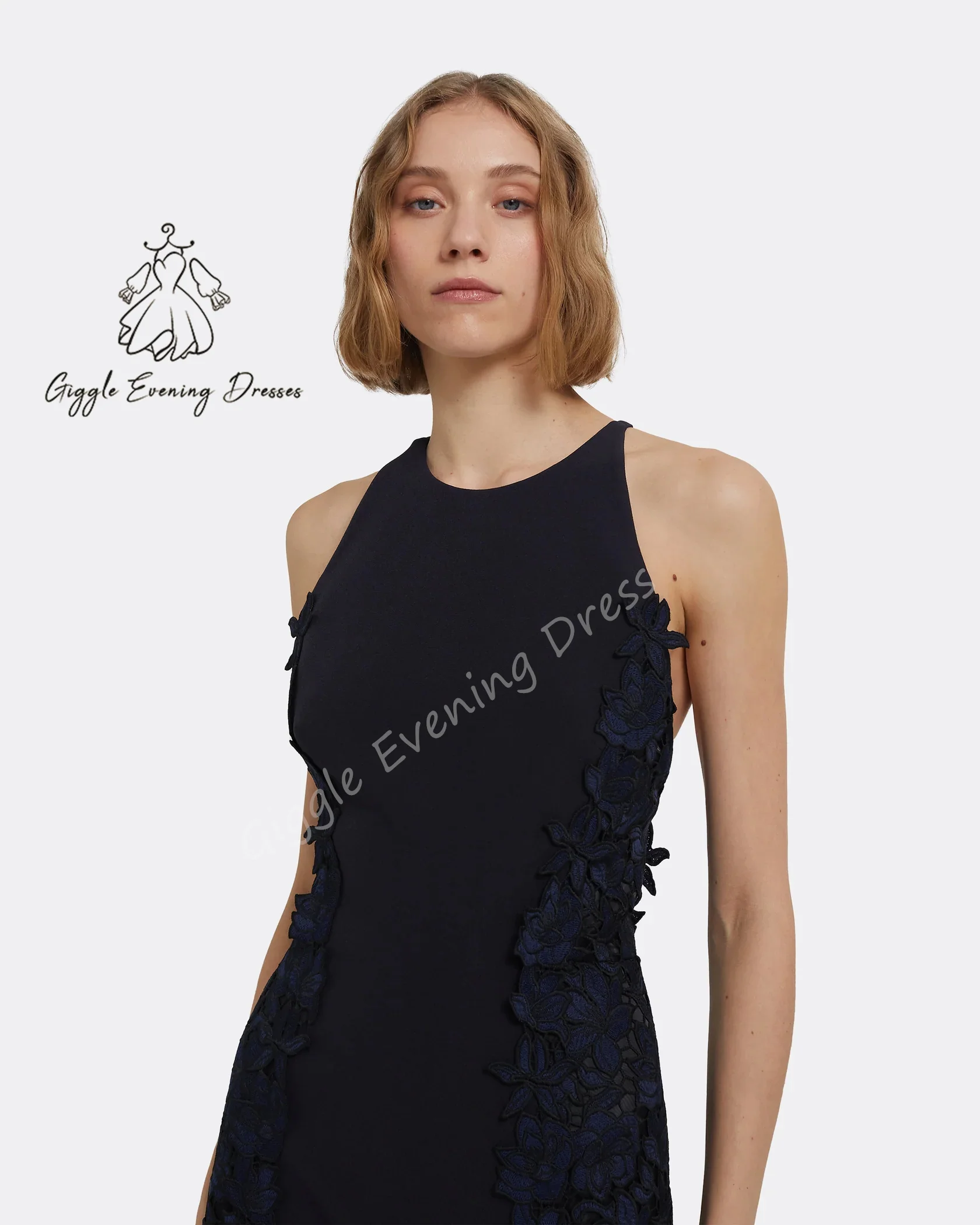 Giggle Design Sense 2025 Jewel Neckline A-line Floor-length Gown In Bourgeois Floral Evening Party Dress Cross-back Customized