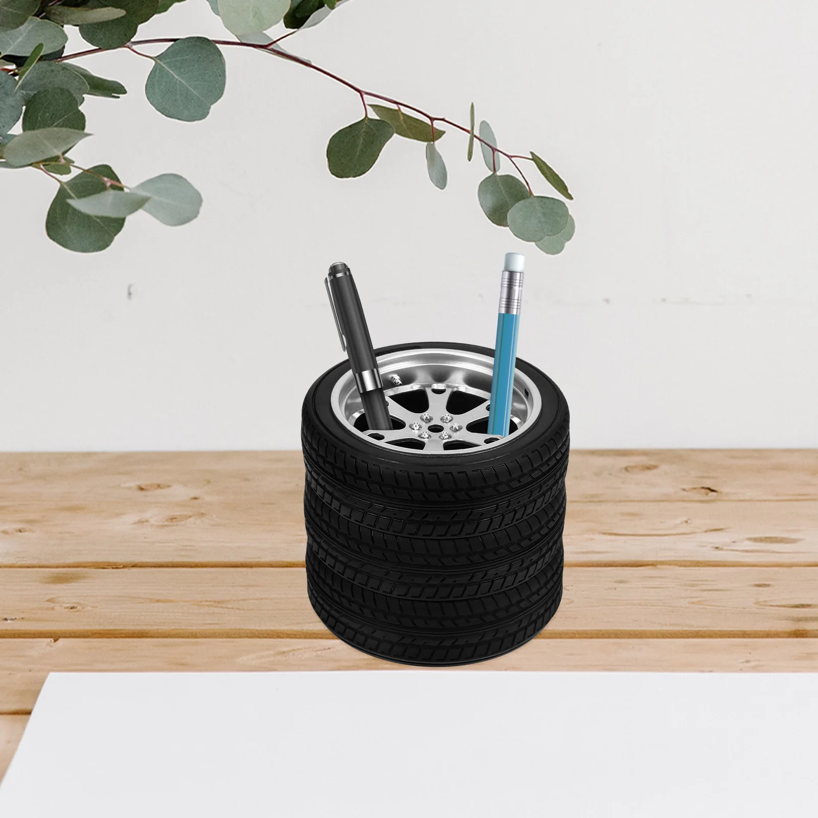PVC Simulation Tyre Pen Holder Sturdy Build Modern Style Desk Organizer for Office Stationery Storage Home Decor Item
