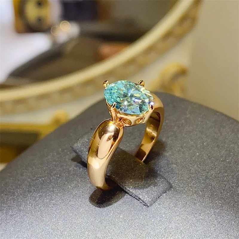 Pure Crystal Green Diamond Rose Gold Light Luxury Ring For Women 2ct Moissanite | High clarity moissanite, clear and flawless