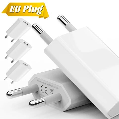 Миниатюрный сетевой адаптер 5В 1А USB-A с европейской вилкой — внешний вид товара