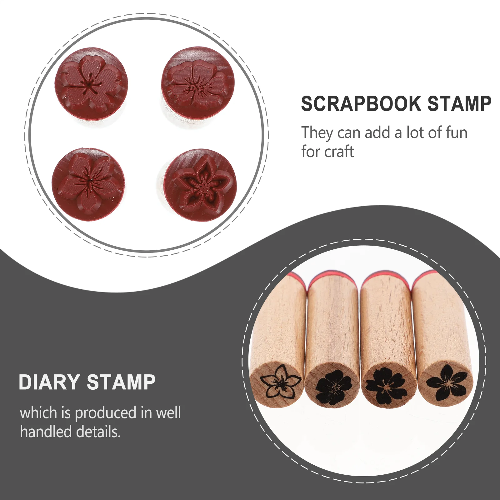 4 Pcs Wooden Seal Scrapbook Stamp Stamps for Kids Diary Craft Child Decoration