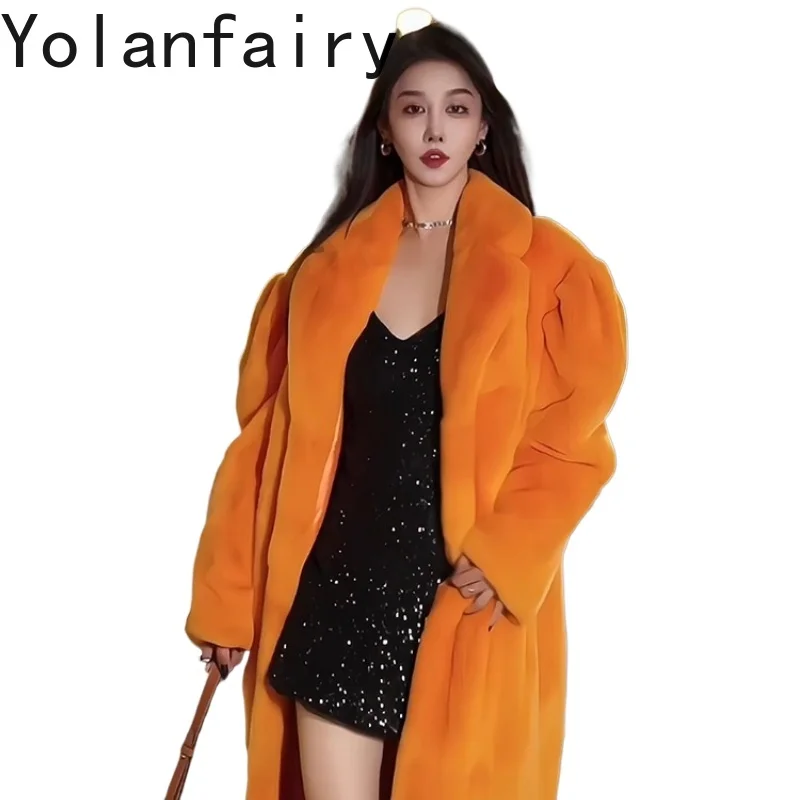 YOLANFAIRY automne et hiver importé en fourrure de lapin rex entier col rabattu style simple femmes pardessus dубл onderка ж Dön regivald 2025