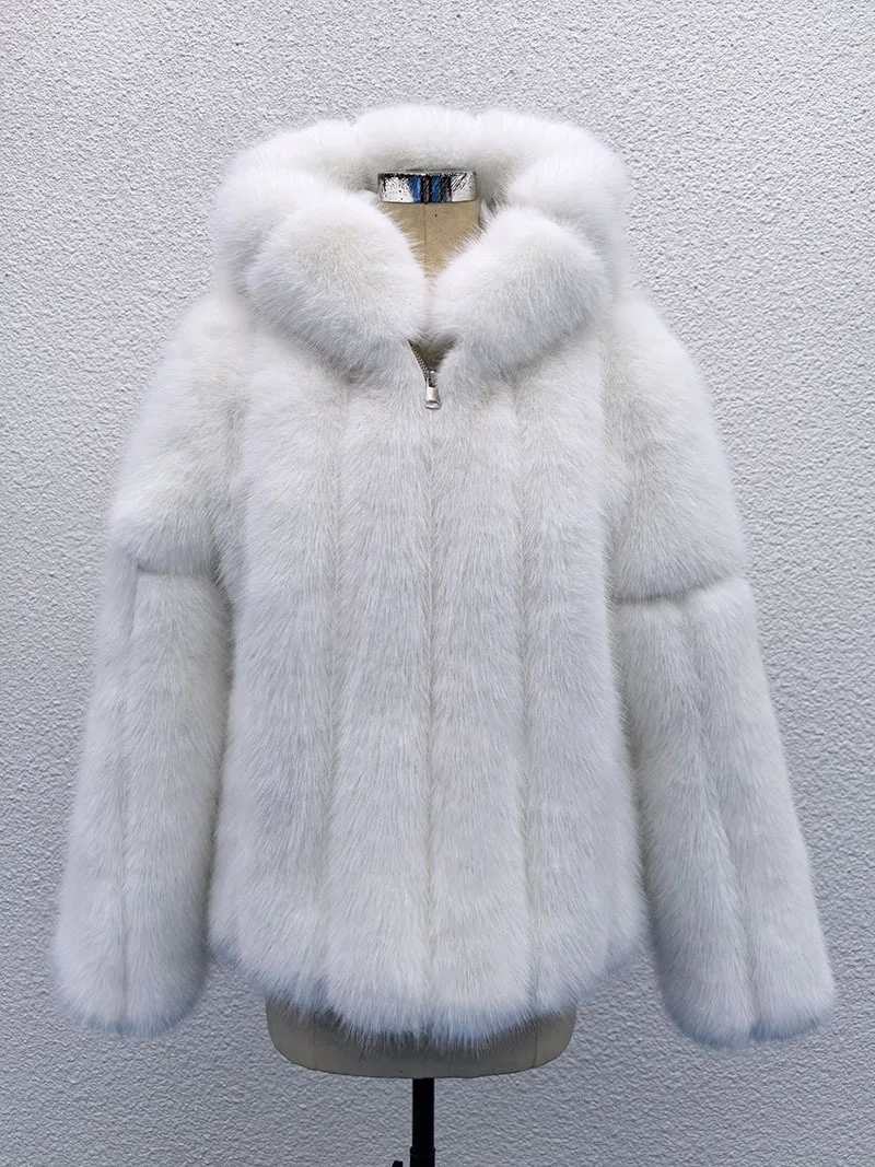 ZADORIN Nieuwe Luxe Designer Faux Bontjas Vrouw Capuchon Rits Harige Warme Winter Nepbont Jas Streetwear Bontjassen Vrouw Tops