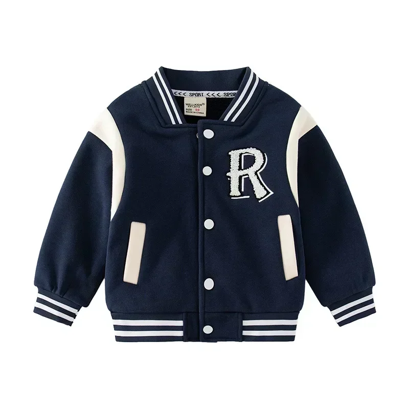 Autumn Winter Casual Boy Jacket Letter Fleece Baseball Jacket Kids