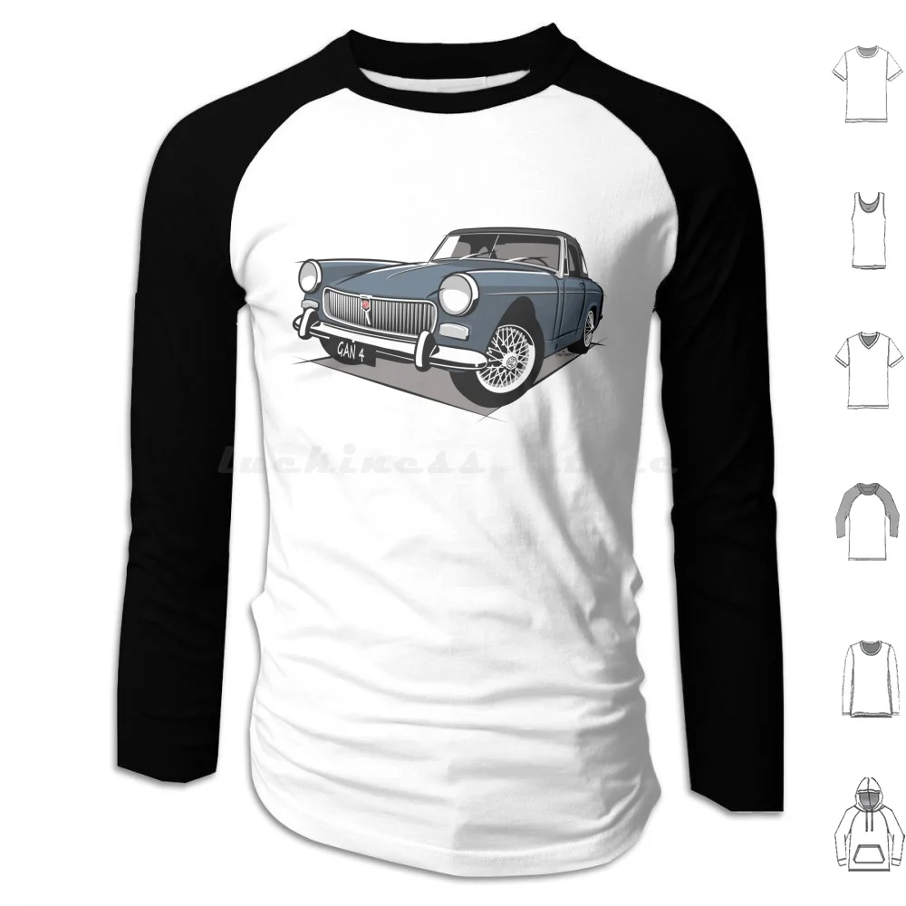 Mg Midget Mark 3 Blue Hoodies Long Sleeve Mg Midget Gan 4 Gan4 Bl Icon Retro Classic Hood Up Caricature Sketch Car2oonz