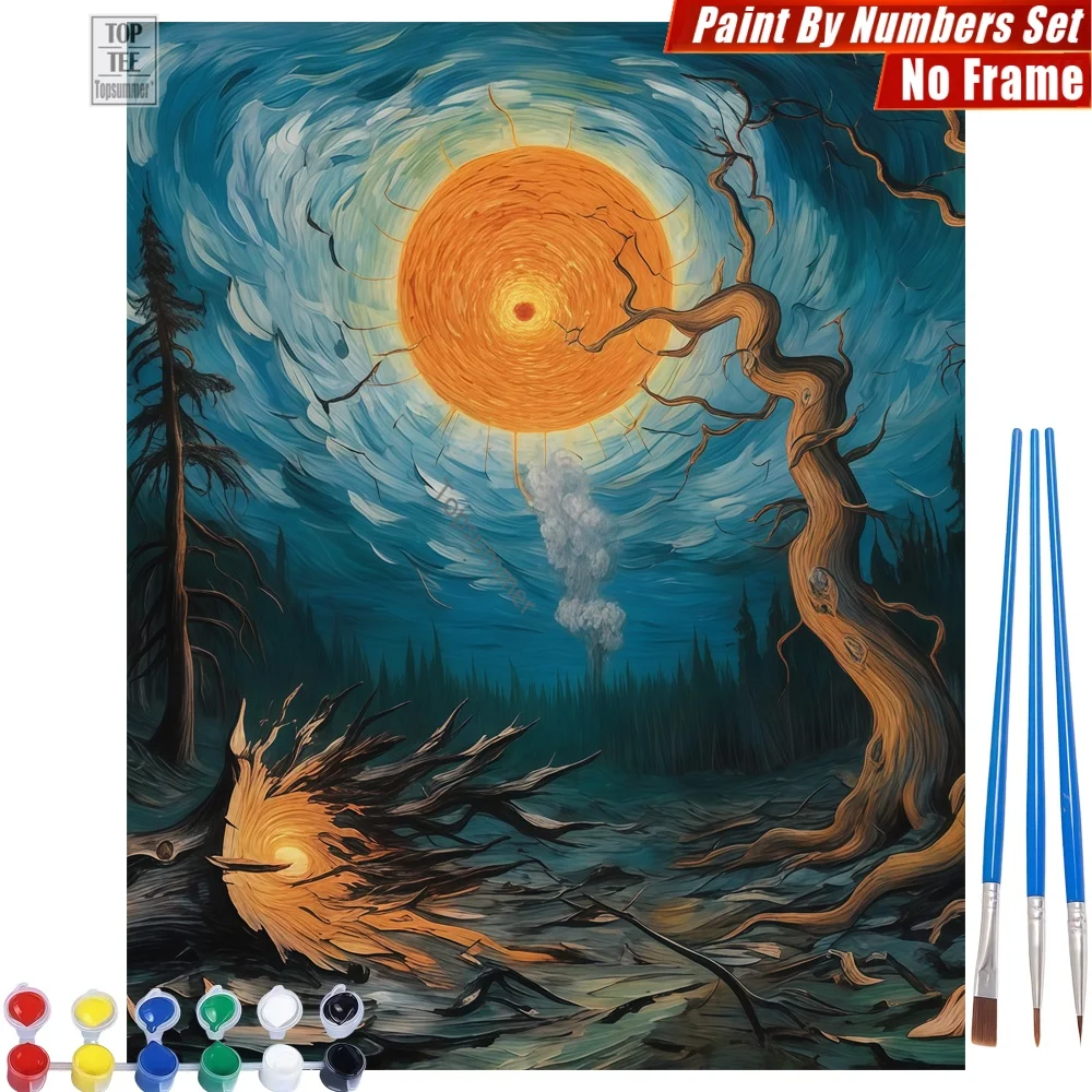 

Orange sun tree Digital Oil Painting Kit - Withered warm ashes Relaxing Activities Day Of The Dead Gift For Husband
