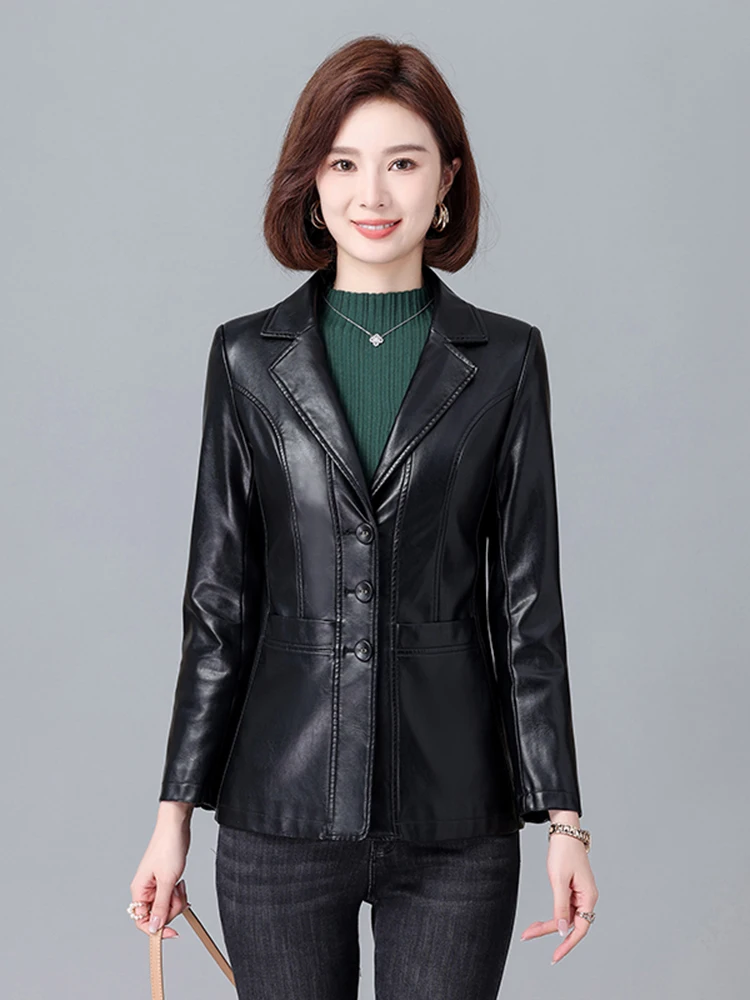 Real Leather ort Jaet Women's Sle 2025 Spring Autumn New Korean Version Slim Fit Suit Collar eepskin Coat