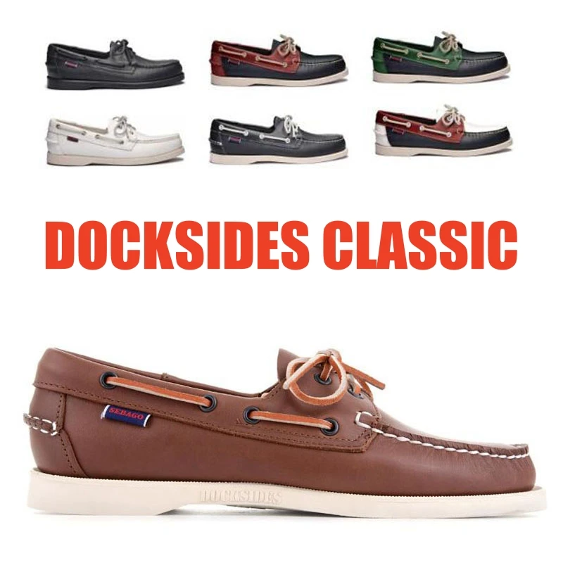 

Sebago Mens Designer Shoes Men Genuine Leather Docksides Classic Boat Shoes For Homme Femme X148