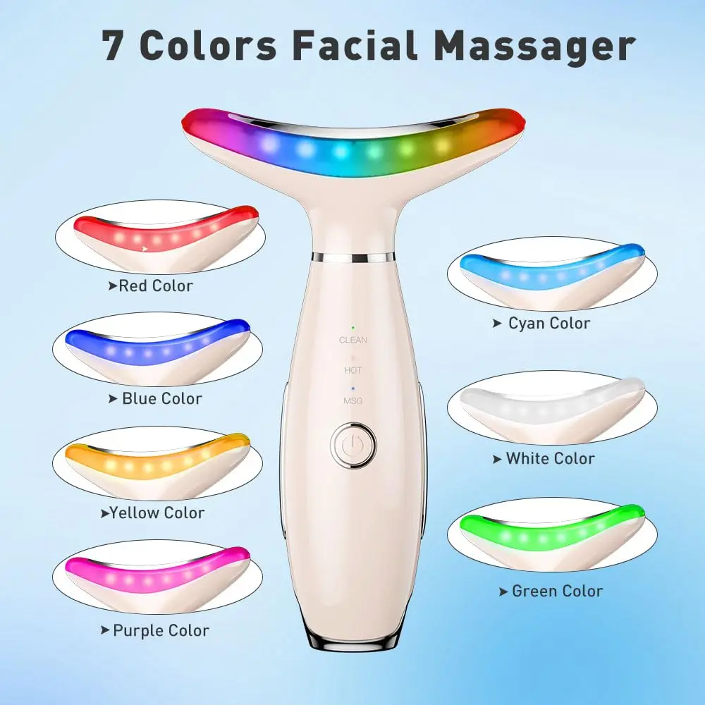 جهاز تدليك الوجه بـ 7 ألوان، أداة نحت الوجه بـ 3 أوضاع، جهاز تدليك للوجه بالرقبة مع حراري