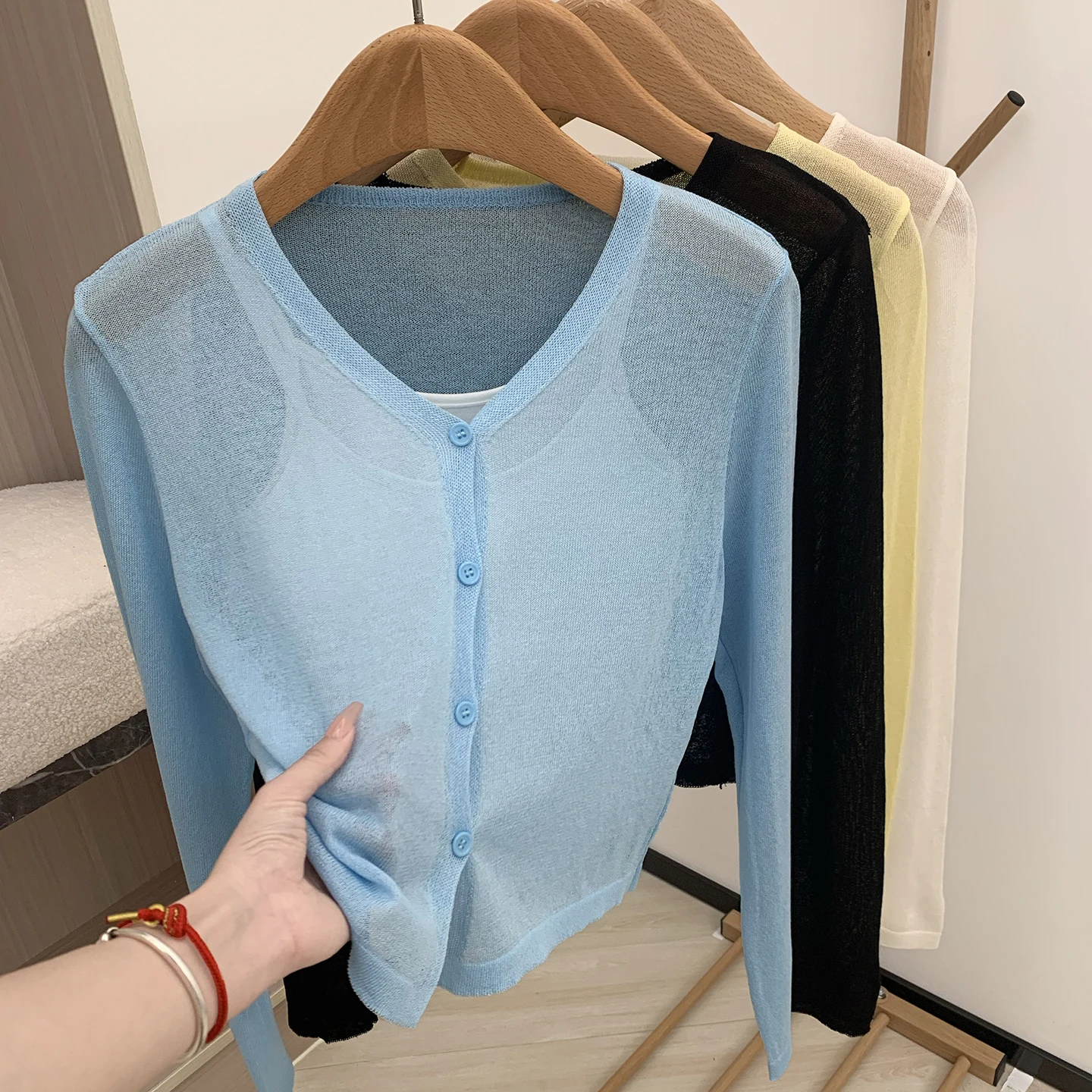 سترة علوية متماسكة بأزرار أمامية وأكمام طويلة، سترة صوفية قصيرة عادية للنساء للربيع والصيف، ملابس يومية للفتيات المراهقات