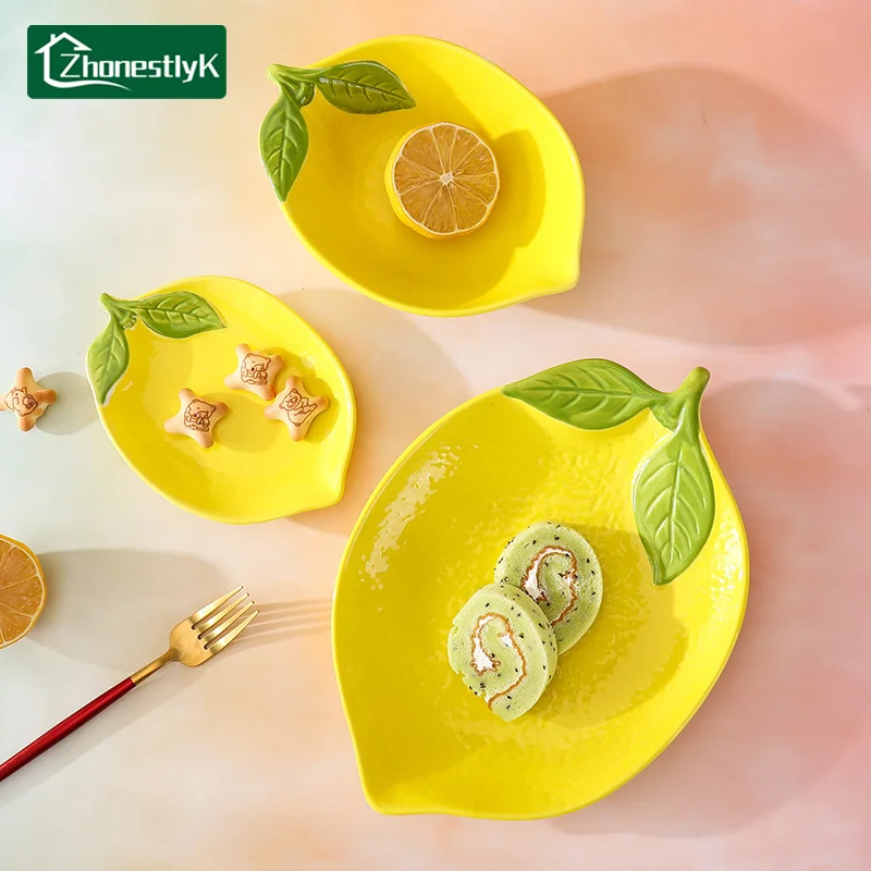 Cartoon Lemon Shaped Ceramic Plate Fruit Sushi Dessert Cake Dishes Sauce Dish Kitchen Tableware
