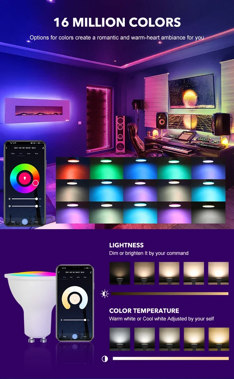 Tuya WiFi GU10 Smart LED Light Bulb Bluetooth GU10 Dimmable Lamps Smart Life App Control Spotlight Bulb Works With Google