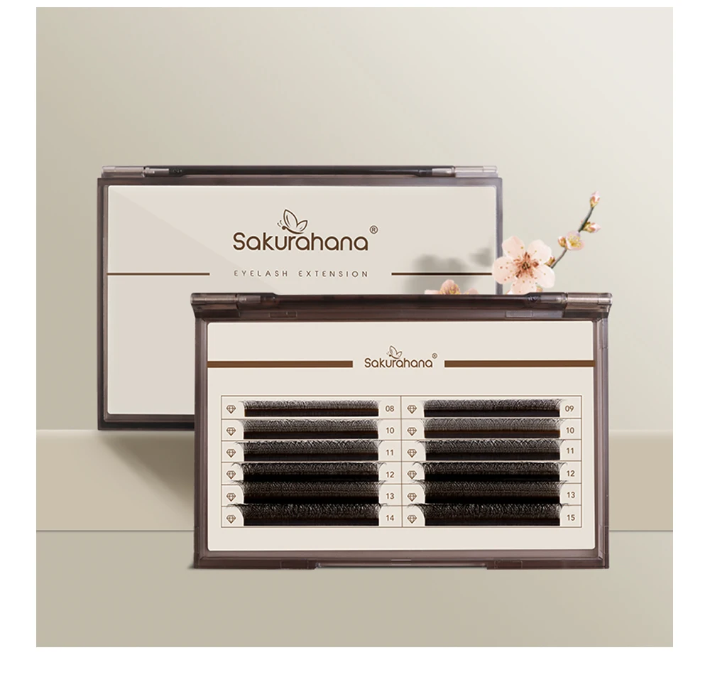 SAKURAHANA Braune automatisch blühende W-förmige 3D 4D 5D vorgefertigte Wimpernfächer, natürliche, weiche, professionelle Make-up-Wimpern – Detail 12