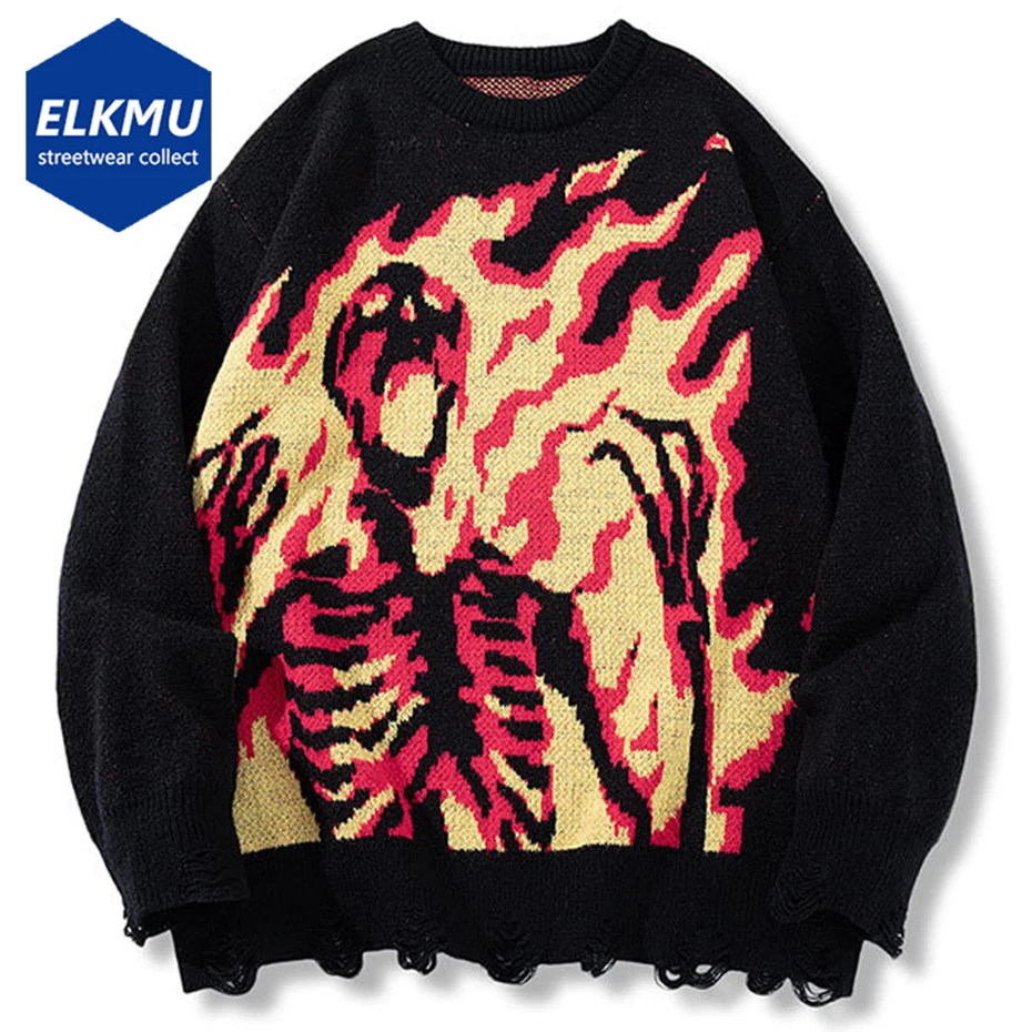 

Skulls Graphic Sweaters Men Vintage Oversized Y2K Sweaters Knit Jumpers Streetwear Harajuku Hip Hop Sweaters Knitwear