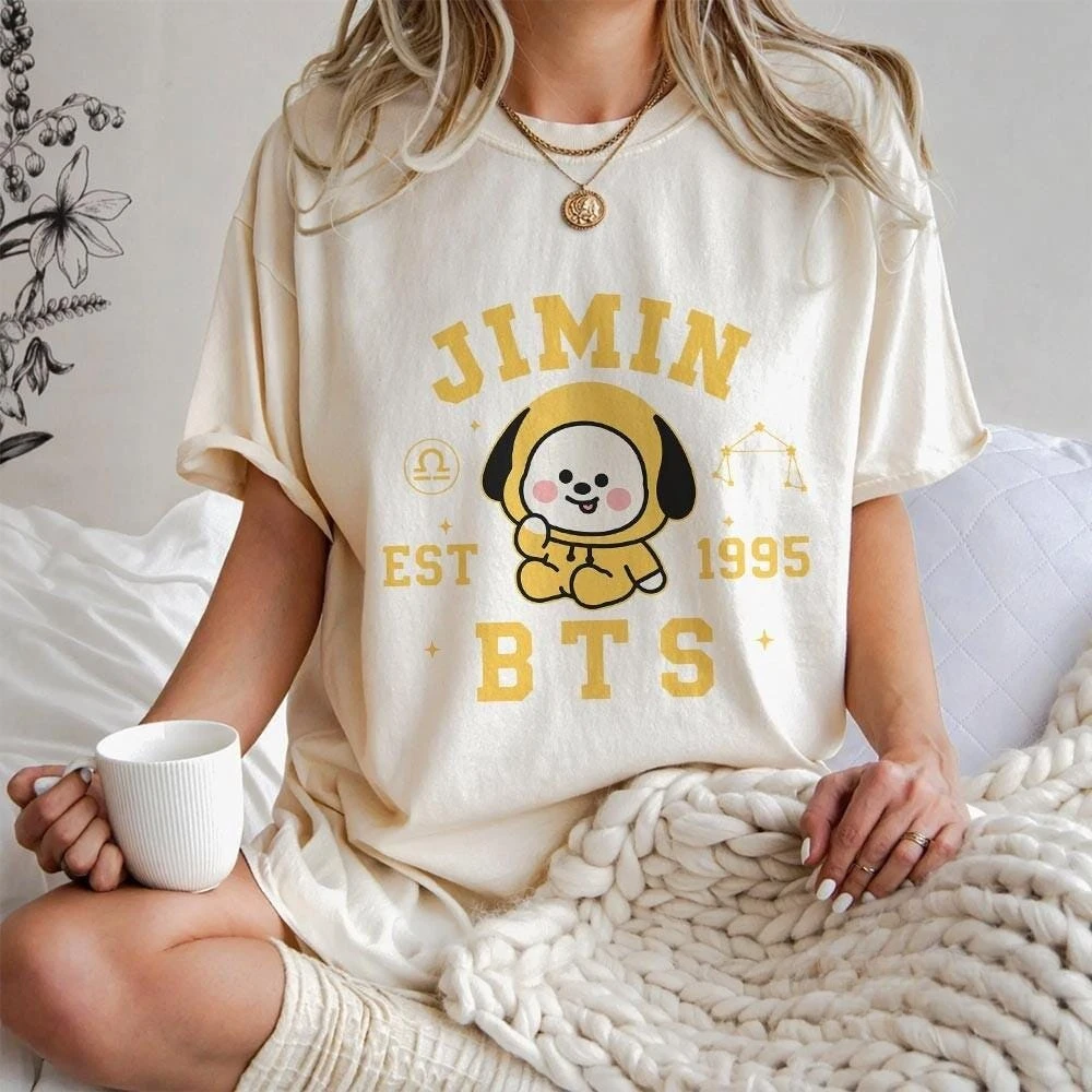 BTS Jimin BT21 CHIMMY Graphics Unisex 100%cotton Shirt Korean Kpop