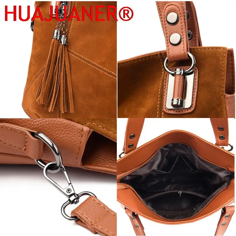 High Quality Women\'s Soft Suede Surface Leather Shoulder Crossbody Bag 2023 Luxury Tassel Handbag Large Capacity Ladies Tote Sac