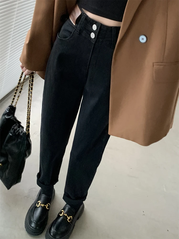 

Джинсы Harlan с высокой талией, женские свободные прямые брюки для похудения, штаны с девятью очками для папы, осень-зима, новинка, плюс...