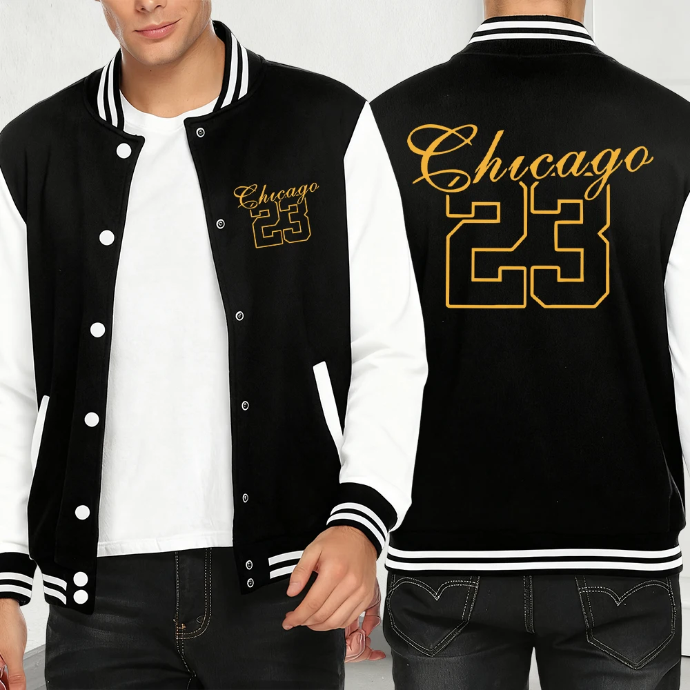 

Chicago Number 23 Jersey Print Jackets Men Fashion Autumn Streetwear Pocket American Tops Clothes Casual Baseball Jersey