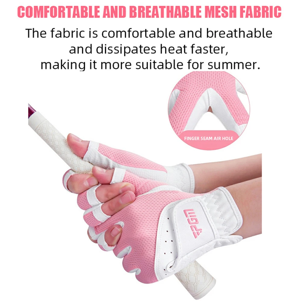 PGM Women\'s Open Finger Golf Gloves Adjustables Breathable Mesh PU Sunscreen Finger Cover Golfs Accessories For Golfs Lovers