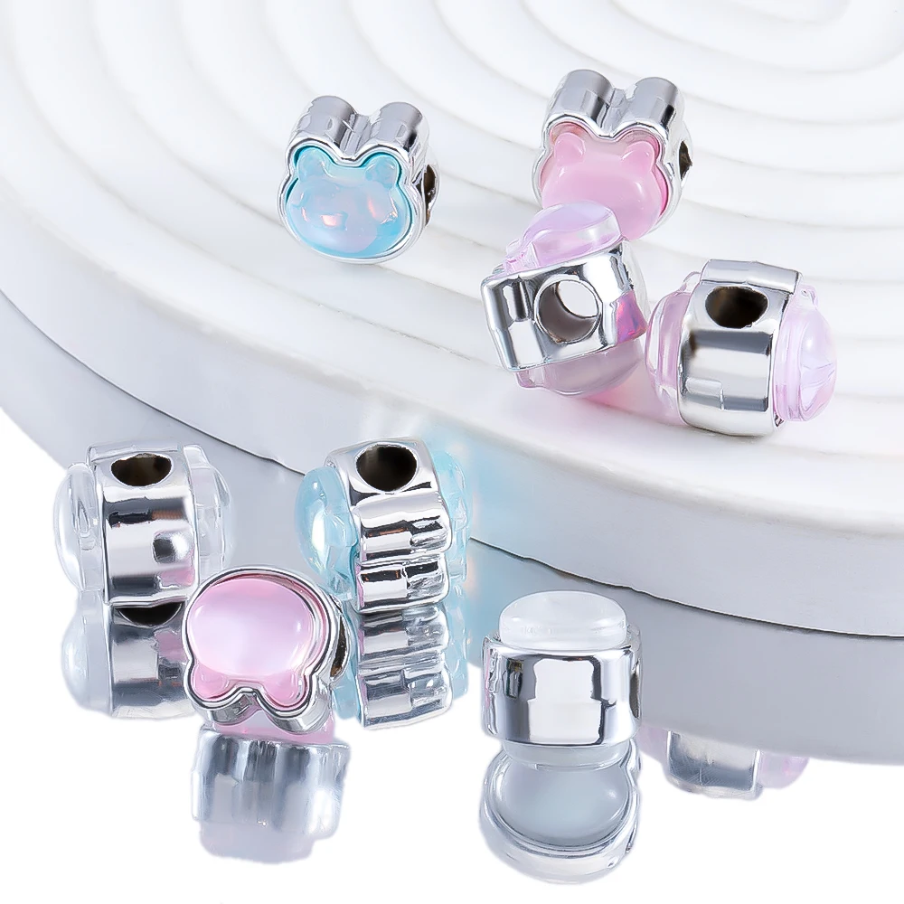 10pcs Y2K Style ABS Love Heart Rabbit Star Loose Beads Silver Color Charm Plastic DIY Bracelets Necklace Jewelry Making Supplies image 3