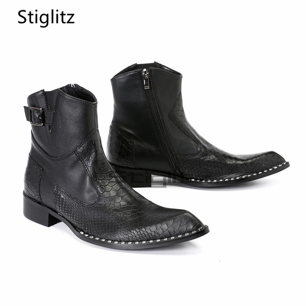 

Black Genuine Leather Chelsea Boots for Men Classic Pointy Toe Side Zipper Ankle Boots Spring Autumn Handmade Dress Male Shoes
