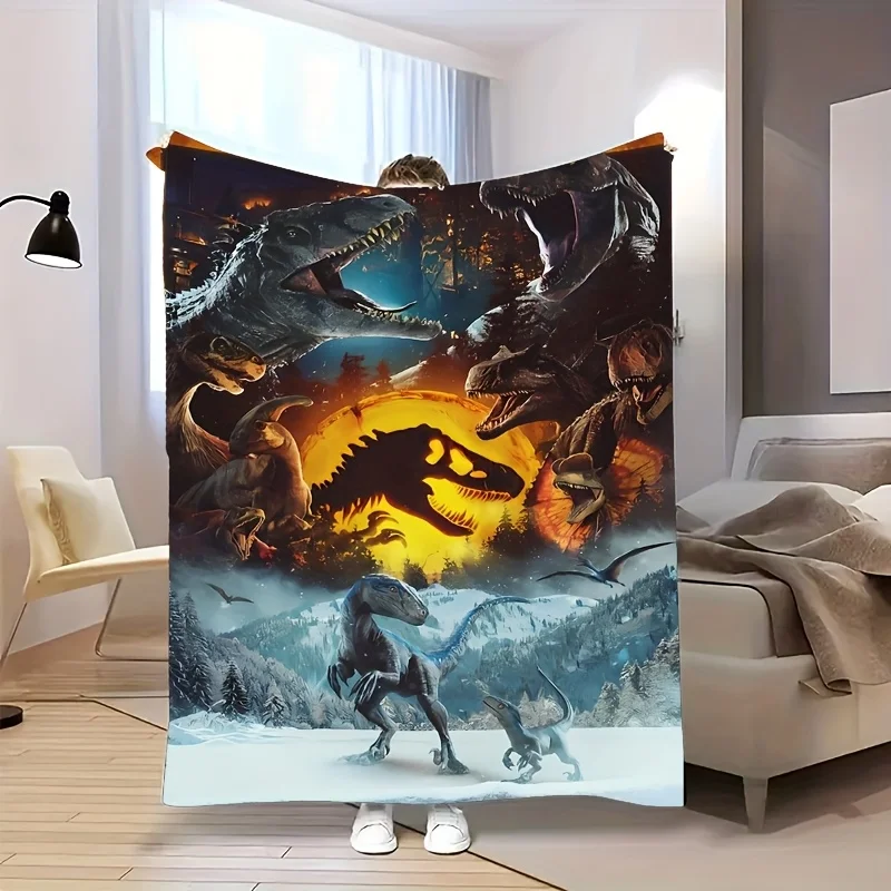 Cozy Dinosaur Jurassic Theme Pattern Printed Flannel Blanket, Soft And Warm, Suitable for Best Friends And Family