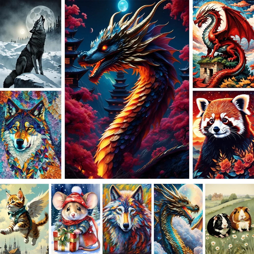 Tier Drachen Wolf Katze vor gedruckt 11ct Kreuz stich DIY Stickerei Set Handarbeit Stricken Nähen Hobby für Erwachsene Geschenk Zahnseide