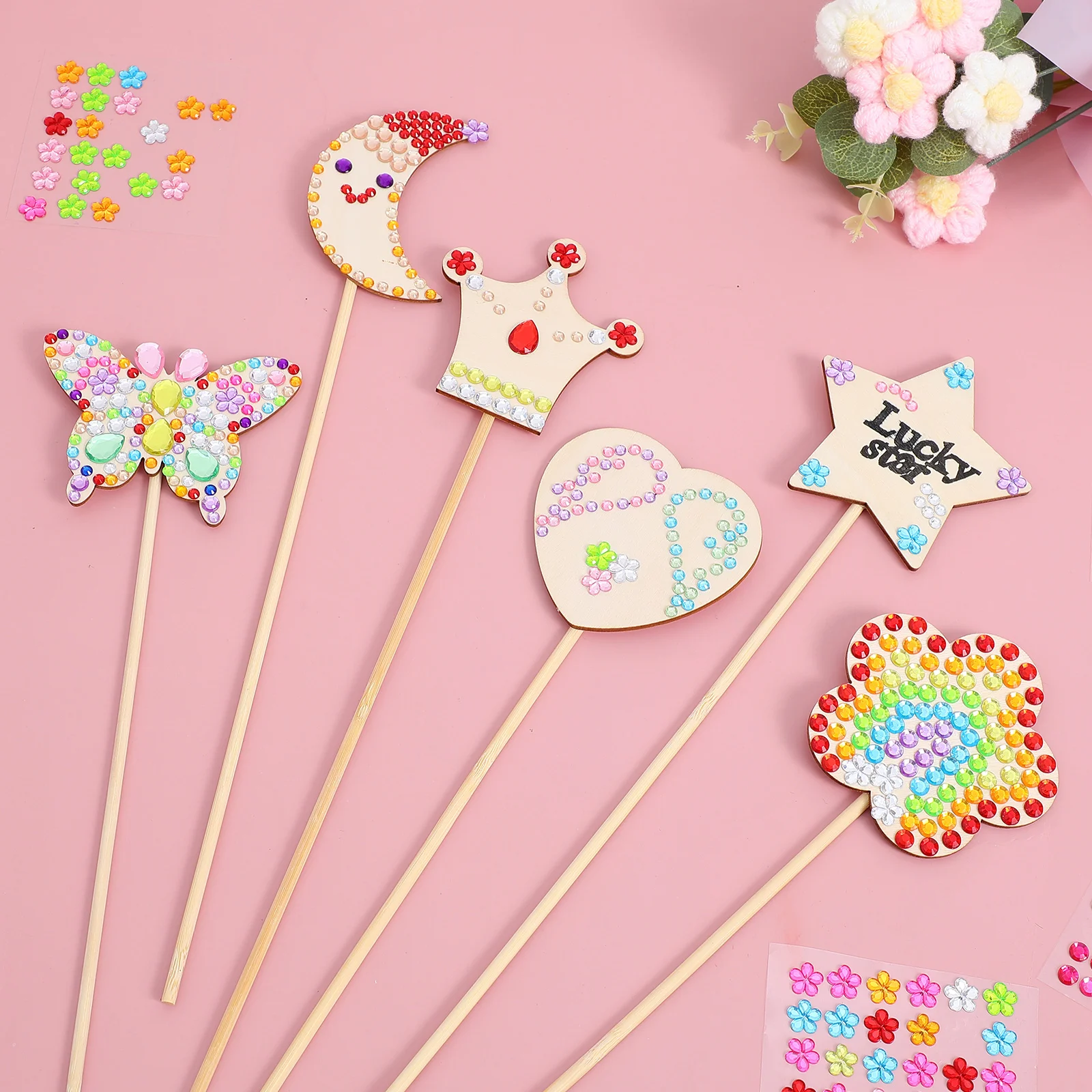 

1 set Wooden Blank Craft Sticks For Girls Princess Party Decorations Diy Painting Rhinestone Embellishment Unpainted