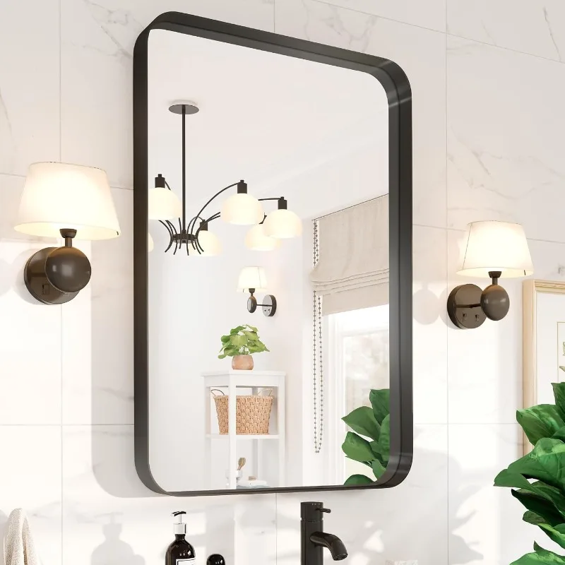 

24x36 Black Bathroom Mirror Black Metal Framed Vanity Mirror Luxurious Wall Mirror Modern Bathroom Mirrors for Over Sink