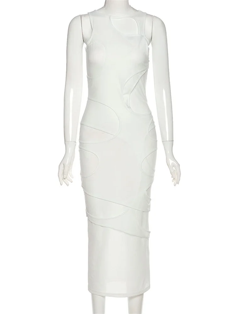 Dziwne, wielowarstwowe, seksowne sukienki maxi z wycięciami, obcisłe, imprezowe, asymetryczne, bez rękawów, streetwearowe, elastyczne stroje.