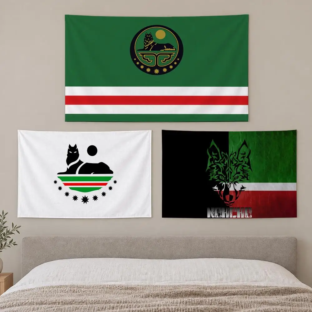 C-Chechen Republic Flag Tapestry Custom Living Bedroom Party Dormitory Interior Wall Bohemian Decoration Attached Clip