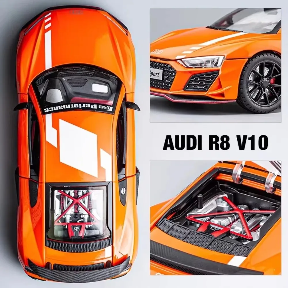 1:24 Scale R8 V10 Sports Car Toy Models Metal Diecast RS6 Police Cars Sound Light Pull Back Doors Opened Vehicle Toys Boys Gift